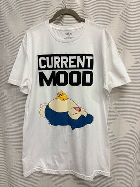 Pokemon White "Current Mood" Snorlax & Pikachu Graphic Tee